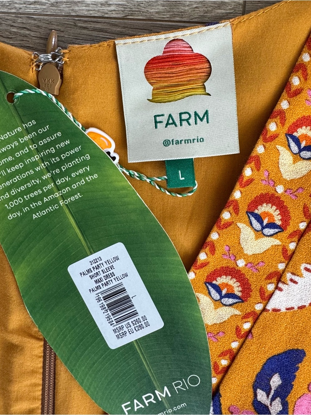 Farm Rio Yellow Palms Party Belted Dress Vibrant Colorful Resort Size Large - Picture 8 of 16